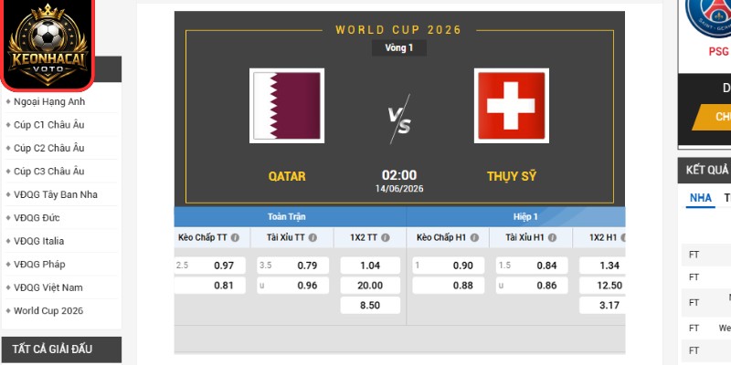 Kèo châu Á trận Qatar vs Thụy Sĩ 02:00 ngày 14/06 (Bảng B - World Cup)